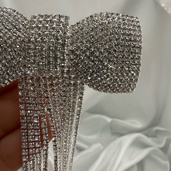 Silver Rhinestone Bow Hair Clip